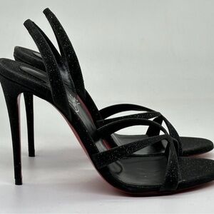 Christian Louboutin EMILIE 100 Glitter
Leather Strappy Heels Sandals Shoes - New